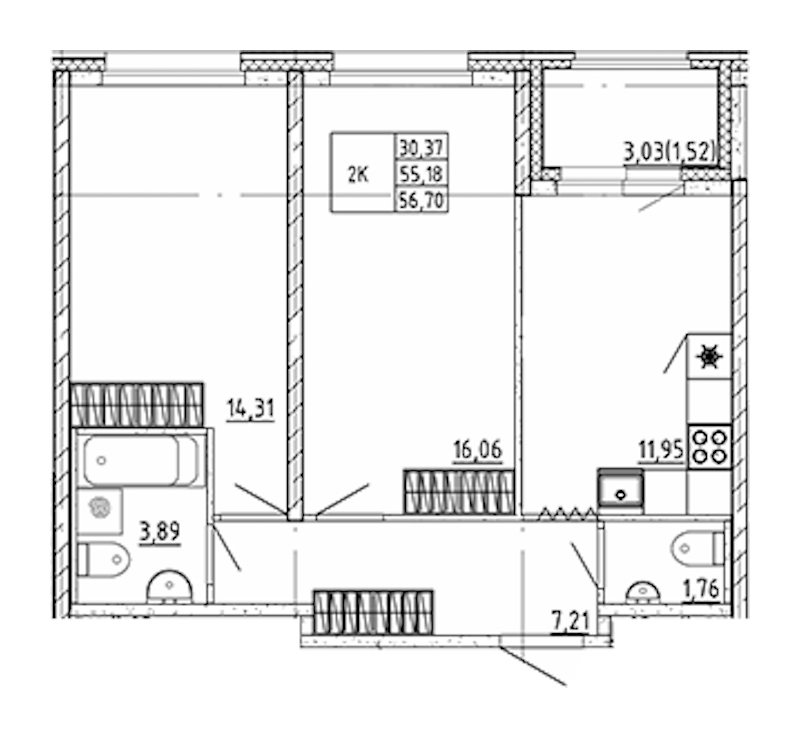 2-комнатная квартира 56.7 м², 2/12 эт., ЖК «UP! Квартал Воронцовский»